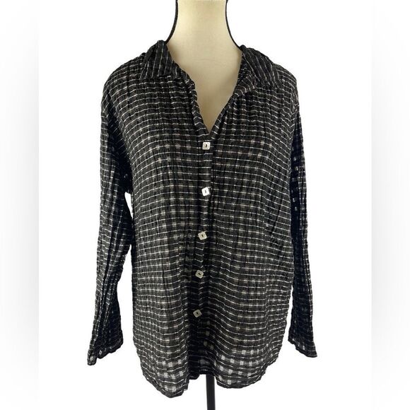 Cut Loose black & white long sleeve button up top blouse sheer sz M - Picture 1 of 9